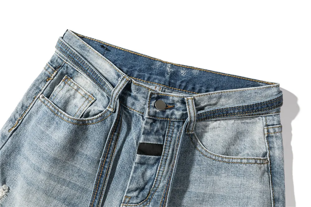 Мужские джинсы до щиколотки однотонные длинные прямые с поясом Ulzzang простая