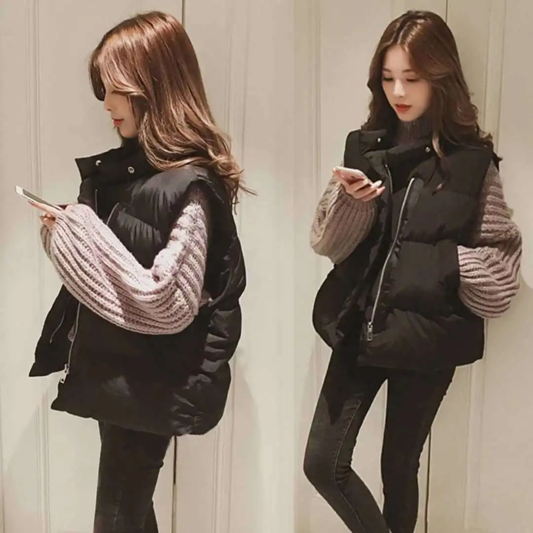 

Осенняя женская обувь зима утепленный жилет хлопковый наполнитель, с застежкой-молнией, без рукавов, куртка