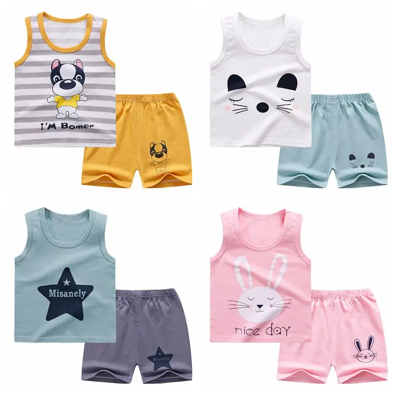 Newborn Baby Boy Clothes Infant Outfits Kids Cartoon Casual Set Toddler Girls Sleeveless Sets Summer Clothing For | Детская одежда и