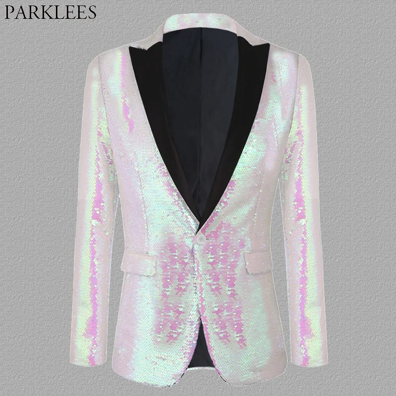 

Pink Glitter Sequin Blazer Men Single Button Flipping Mens Party Suit Jacket Casual Slim Fit Stage Dance Singer Costume Blazers