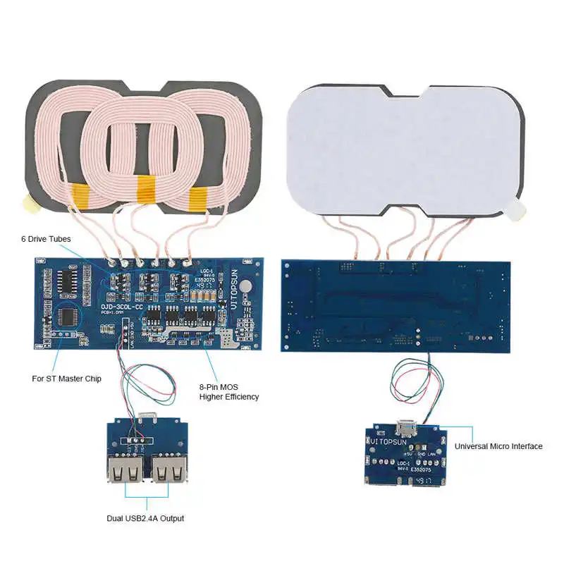 Стандартное Беспроводное зарядное устройство QI DIY 3 катушки Беспроводная зарядка