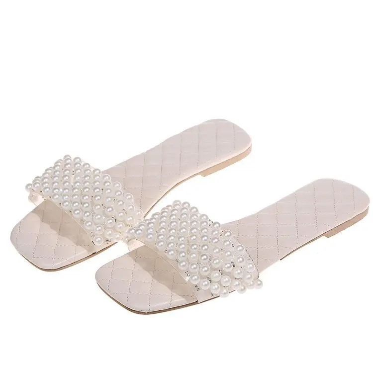 

Summer New Women Sandals Flat Shoes Peep-Toe Women's Sandal Casual Shoes Women 2021 Women's Shoes Pearl Decoration Beach Shoes