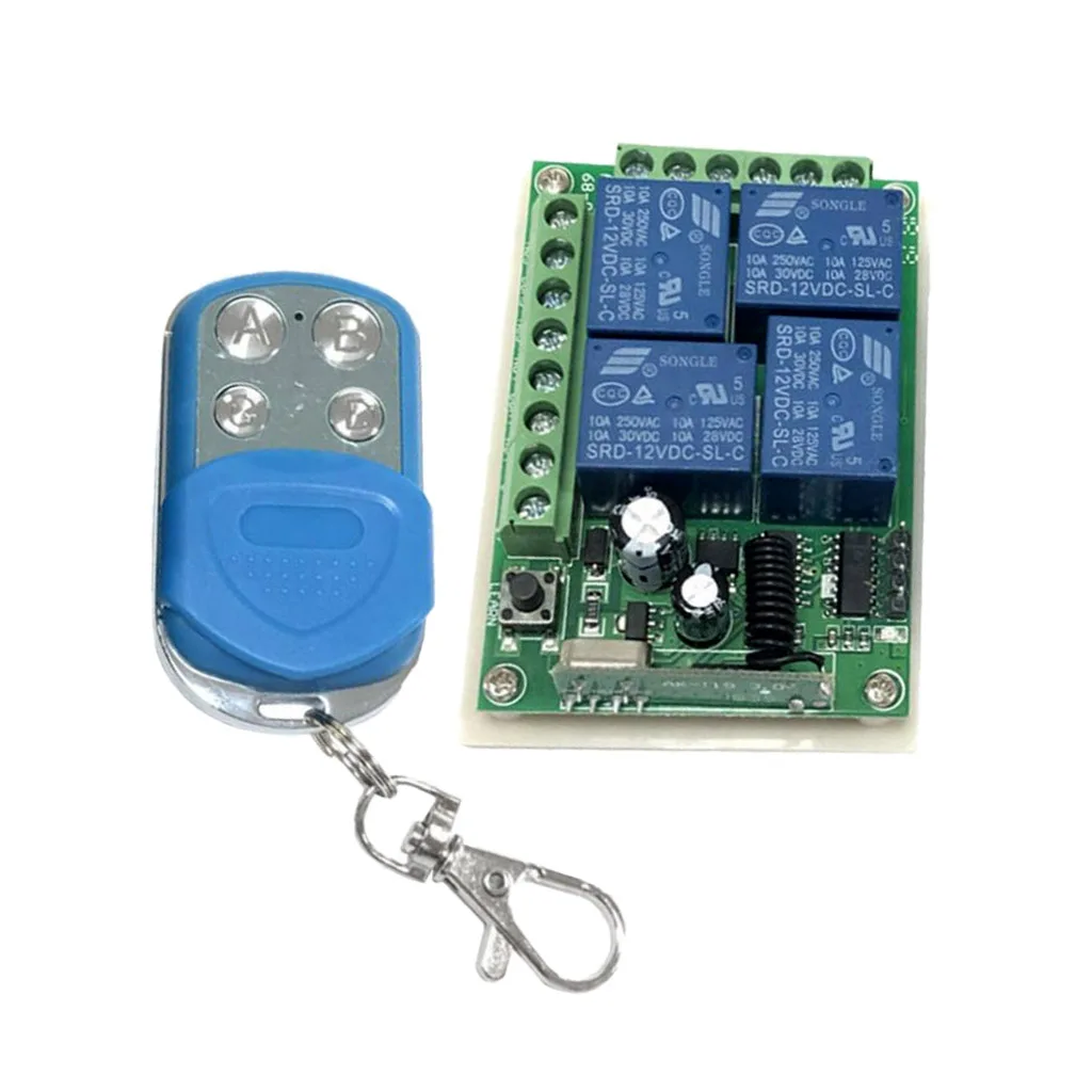 

1 Pc DC12V 4-CH Relay Switch Receiver with Four Button Remote Control 433MHz