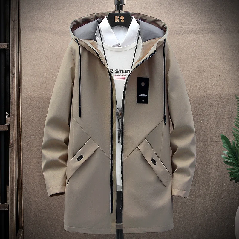 

Vestes et manteaux longs décontractés pour hommes, Streetwear à capuche, coupe-vent Hip Hop, vêtements d'extérieur, 2021