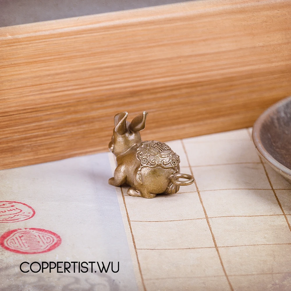 Coppertist. wu fortune bunny бронзовый брелок латунный брелок для ключей ручной работы Золотой Модный животный кролик кольцо для ключей с сумочкой кулон