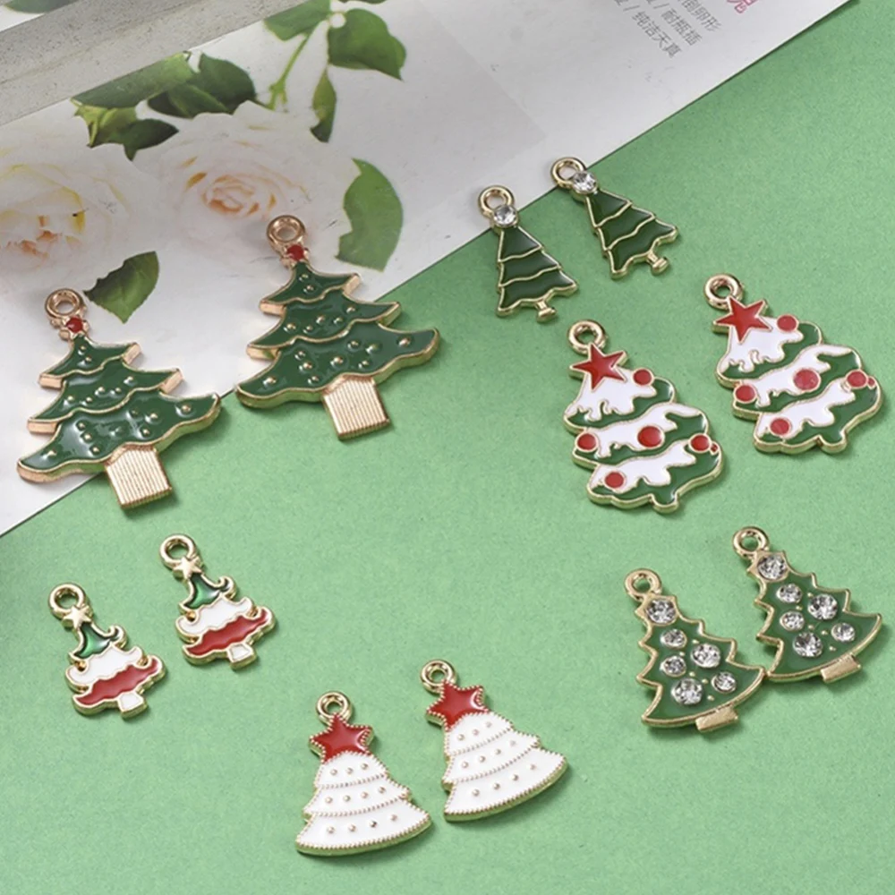 12 шт. разноцветные эмалевые подвески из сплава в виде рождественской елки для