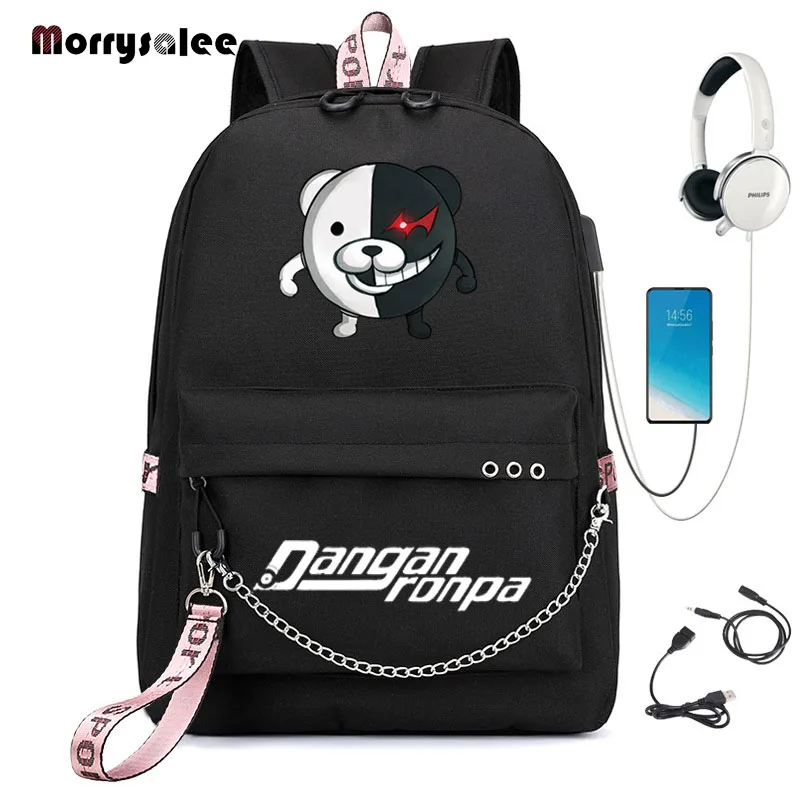 

Mochila Escola Hot Cartoon Anime Danganronpa monokuma USB Backpack Women Men Teenager School Bag Women USB Travel Rucksack Large