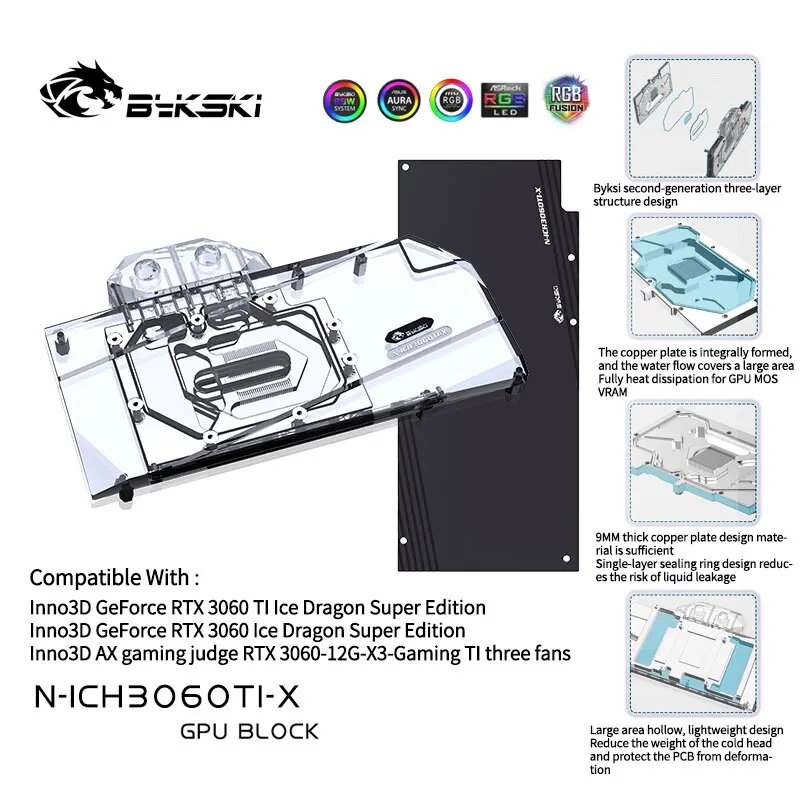 

Bykski Water Block for Inno3D RTX3060TI ICHILL IceDragon Super Edition GPU Card /Copper Cooling Radiator RGB SYNC /N-ICH3060TI-X