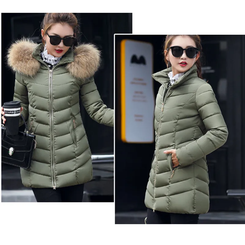 

Women Down Jacket Cotton Padded Winter Clothes Girls Long Slim Fit New Casual Detachable Hat Fur Collar Down Jacket Women Hooded