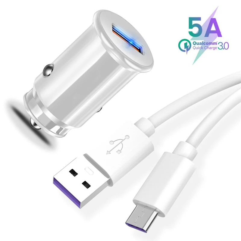 QC 3.0 USB Quick Charge Phone Car Charger 5A Type C Cable For Huawei P40 P30 P20 Pro Mate 30 20 Honor 30 20 10 Pro Phone Cable