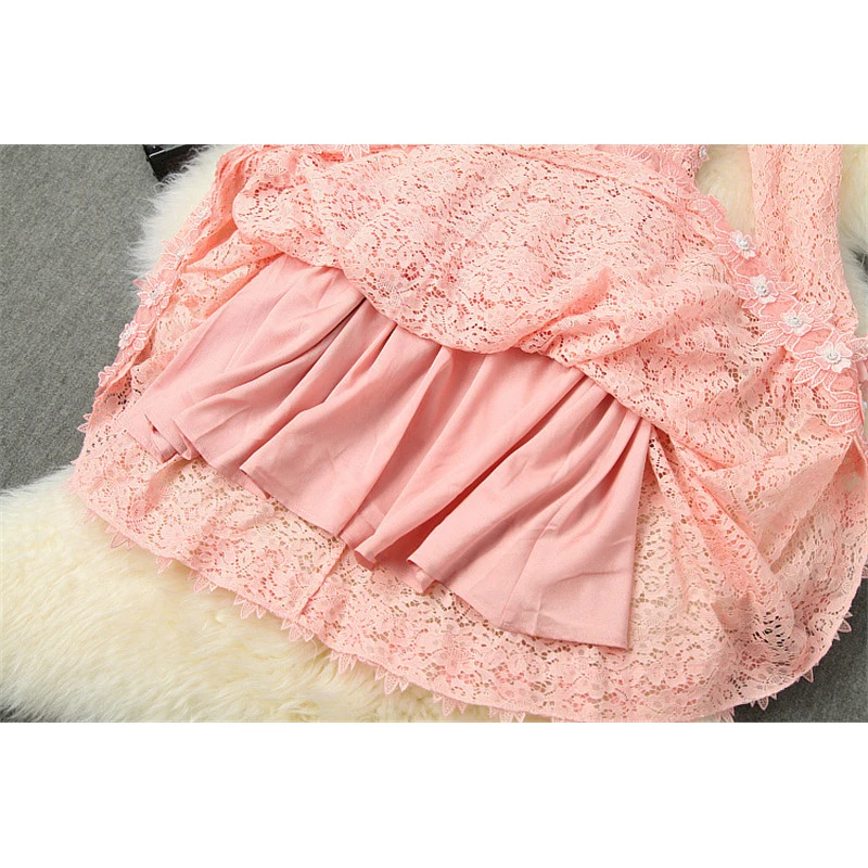 

Arrival 2021 Spring New Dress Women Fashion Designer Flare Sleeve Beading Hollow Out Sweet Knee Length Party Lace Dress Woman