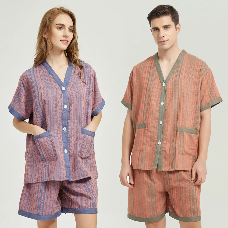 100% Cotton Leisure Autumn Men Pajamas Short Sleeve Male Pajama Set Men Sleepwear Suit Casual Bottom Homewear Clothing Nightwear