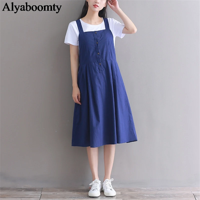 Женский сарафан в японском стиле преппи на бретелях элегантное милое хлопковое