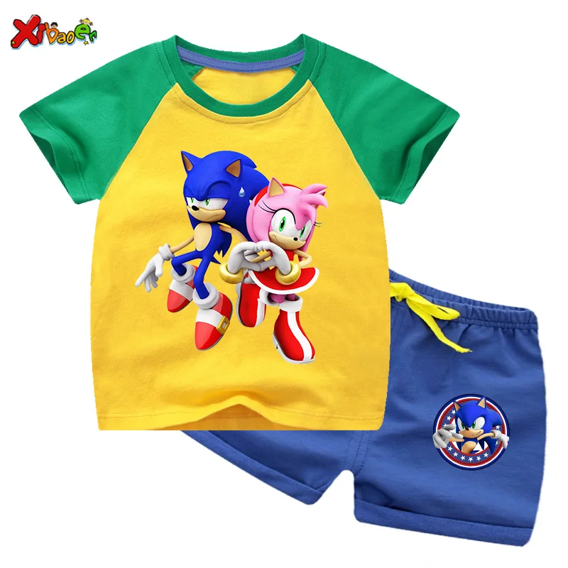 

Boys Summer Kids Clothes Sets for 3 5 7 Year Kid Short Sleeve Cotton patchwork T-shirt & Pants Kids Clothing Teenager Sport Suit