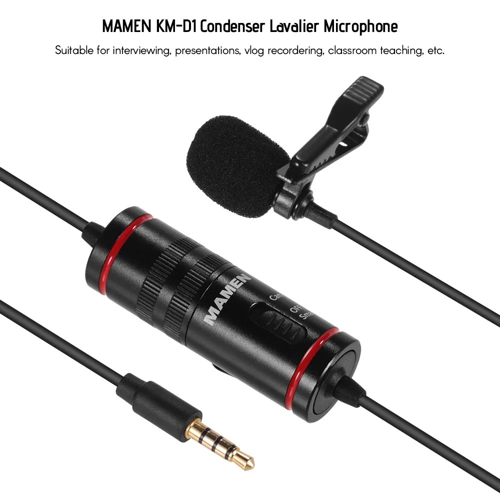 Компактный конденсаторный петличный микрофон MAMEN с зажимом отворотом длина