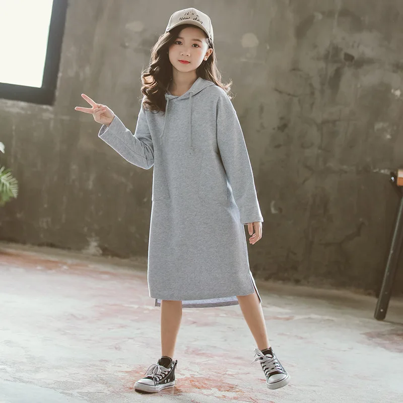 Back To School Spring Big Girls Dresses 2022 Autumn Teen Kids100% Cotton Hoodies Baby Casual Dress Children Clothing | Детская одежда и
