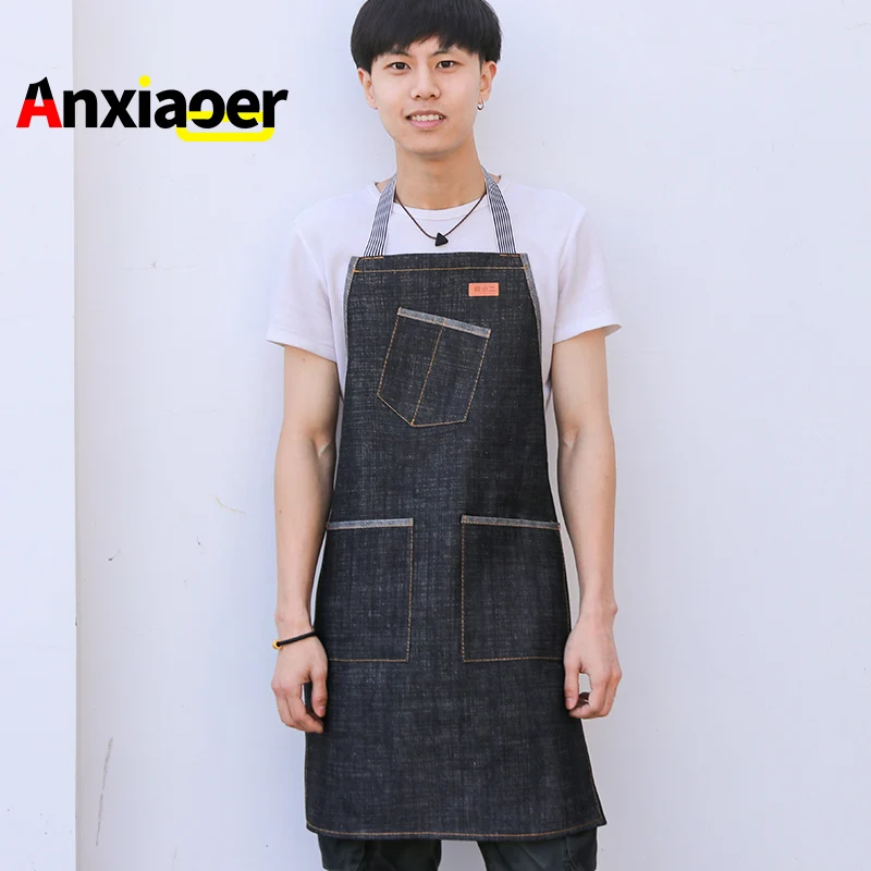 Фартук корейский модный джинсовый для мужчин и женщин Одежда ресторана работы