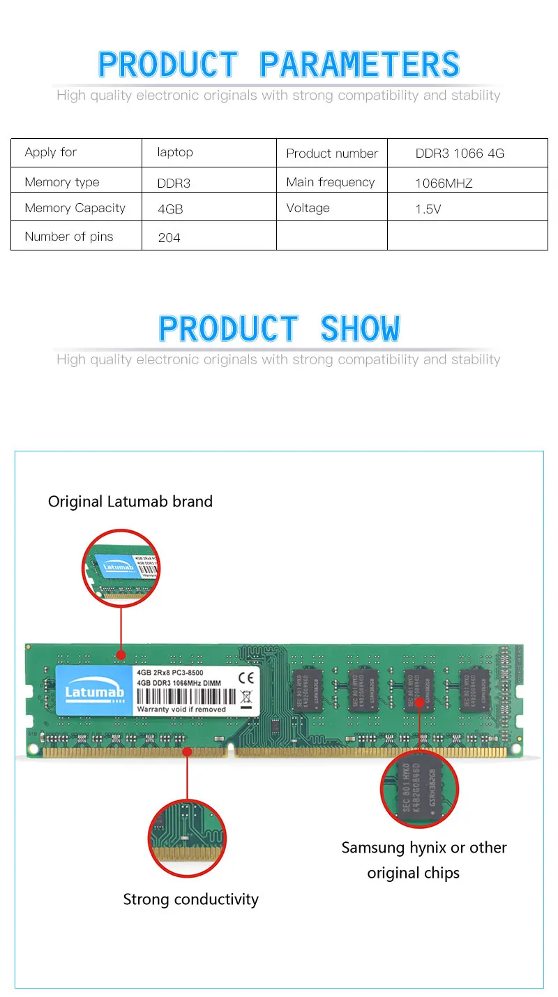 Latumab 4 ГБ 8 ГБ DDR3 1066 МГц PC3-8500 настольная Память DIMM Память ram 240 шпильки высококачественный модуль памяти 1,5 В новая оперативная память DDR3