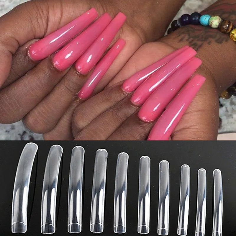 Изогнутые удлиненные накладные ногти для дизайна ногтей прозрачные акриловые