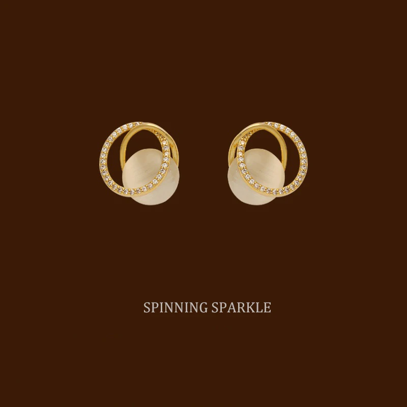

Opal Women Earrings French Sense Of Temperament Geometric Ear Studs Korean Thin Piercing Fake Perforated Natural Pearls Jewelry