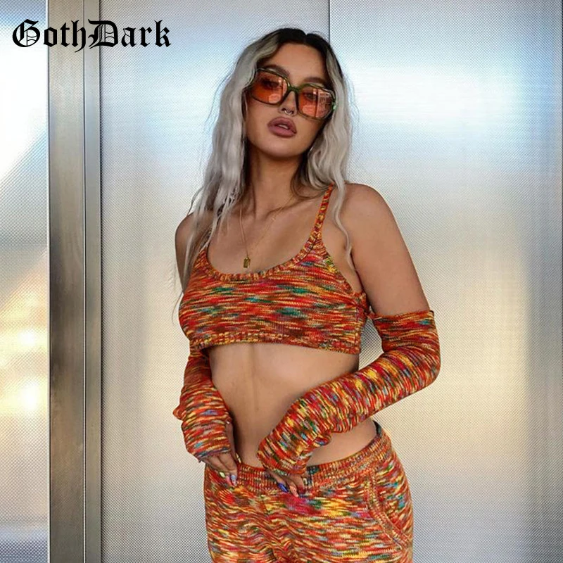 

Goth Dark Knitted Gothic E-Girl Aesthetic Women Camis Harajuku Grunge Punk Skinny Crop Tops Backless Sexy Streetwear With Gloves