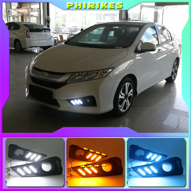 1 комплект для Honda City Grace 2015 2016 LED DRL с реле поворотных сигналов 12V автомобильные дневные ходовые огни Противотуманные фары Аксессуары включены.