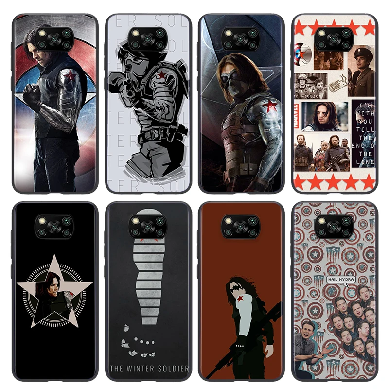 

For Xiaomi Poco X3 NFC GT M3 M2 X2 F3 F2 Pro C3 F1 Mi Play Mix 3 A2 A1 6X 5X Marvel Winter Soldier White Wolf Black Phone Case