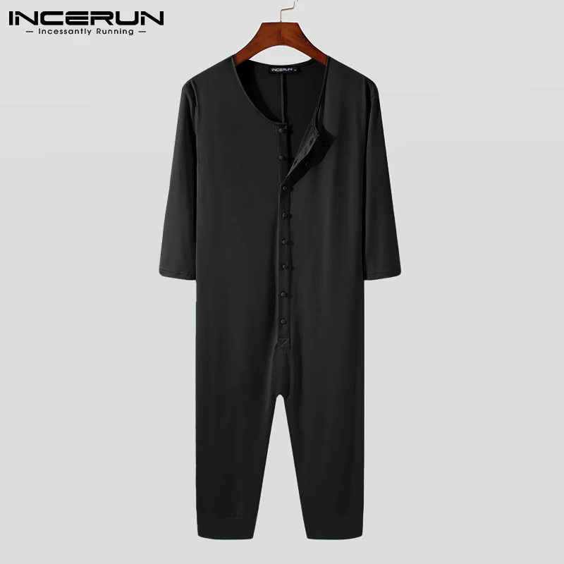 INCERUN Comfortable Homewear Fashionable Casual New Men Onesies Sexy Leisure Solid Color Comfortable Sleeve Jumpsuit S-5XL 2023