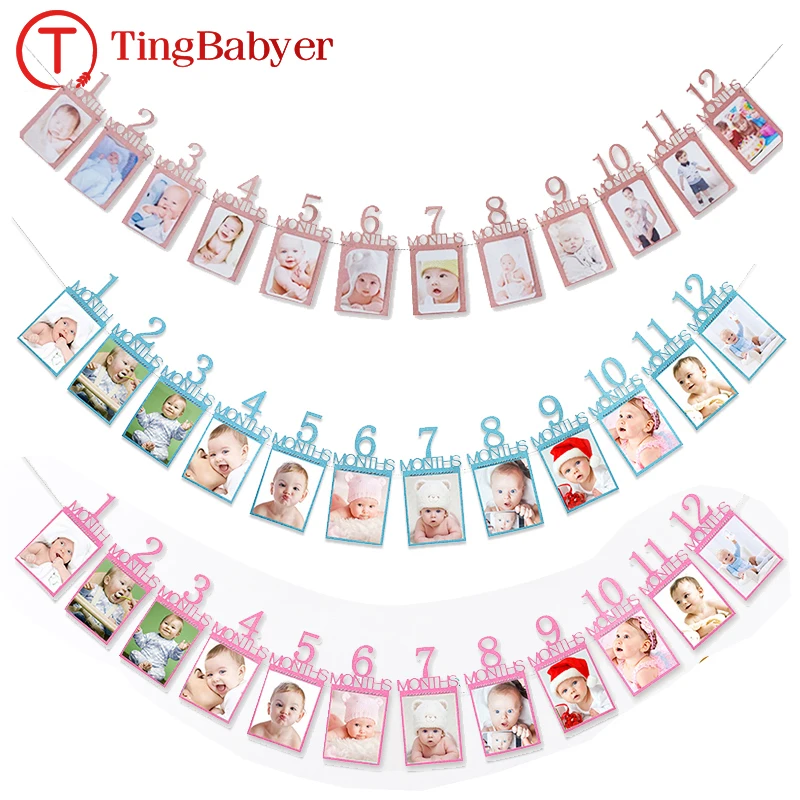 

12 месяцы фоторамка баннер на первый день рождения, украшение для мальчиков и девочек, мой первый год