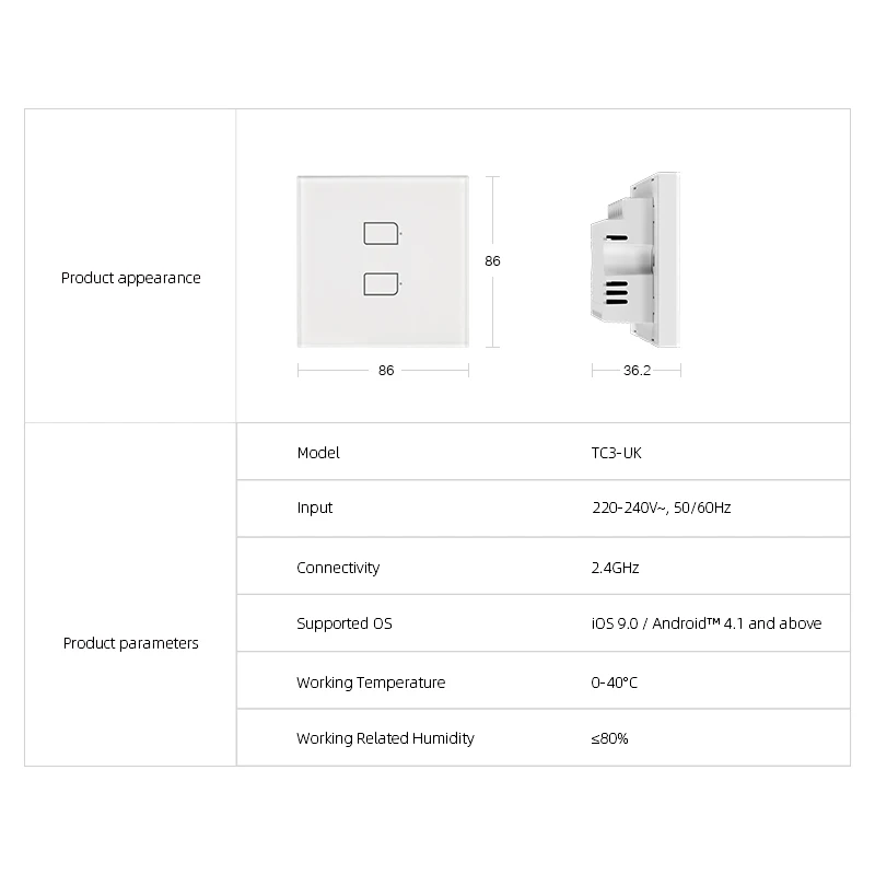 

Broadlink S3 Hub TC3 Wall Touch Switch No Neutral Wire Required Smart Light Switch UK 1 2 3 Gang Smart Home Support APP Control