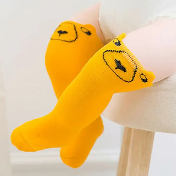 Милые хлопковые чулки для малышей с ушками Нескользящие гольфы от 0 до 4 лет