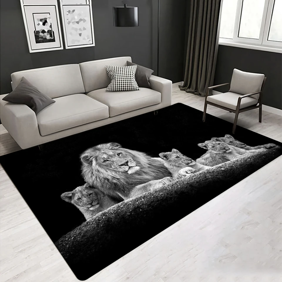 

Lion Carpet Bedroom Fashion 3D Animal Print Rug Large Black Living Room Rug Decoration House Soft Non-Slip Floor Mat 160x200