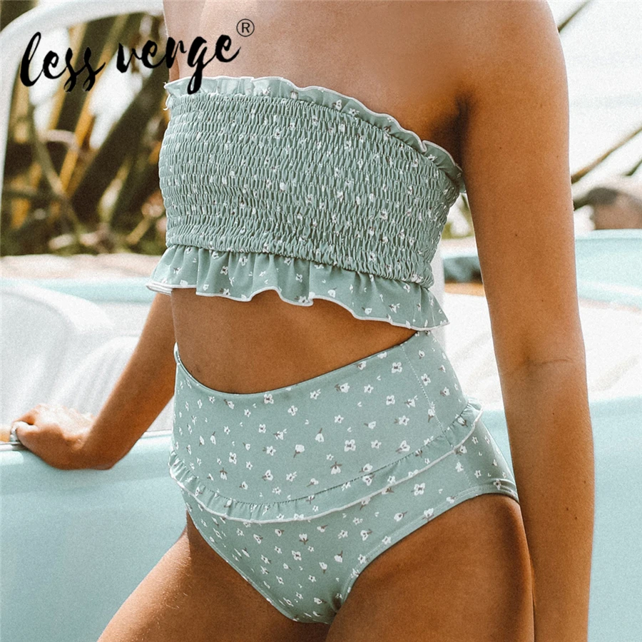 Женский купальник бикини Lessverge плиссированный пляжный с цветочным принтом в