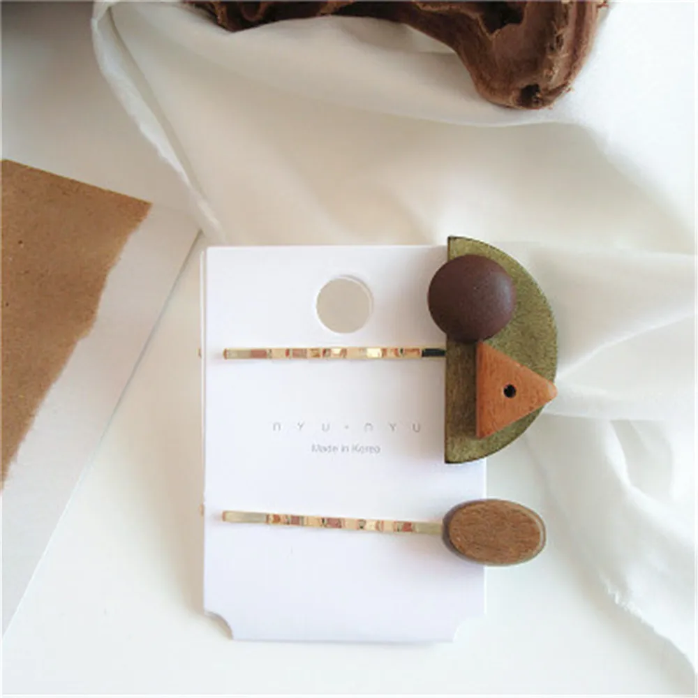 

Korean Headdress Retro Wood Color Matching Girl Geometric Hair Clip Simple Fashion Side Clip Hair Clip Combination Accessories