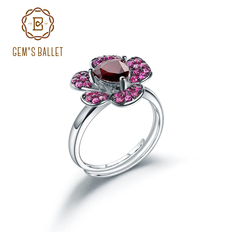 Женское регулируемое Открытое кольцо из серебра 925 пробы с натуральным красным