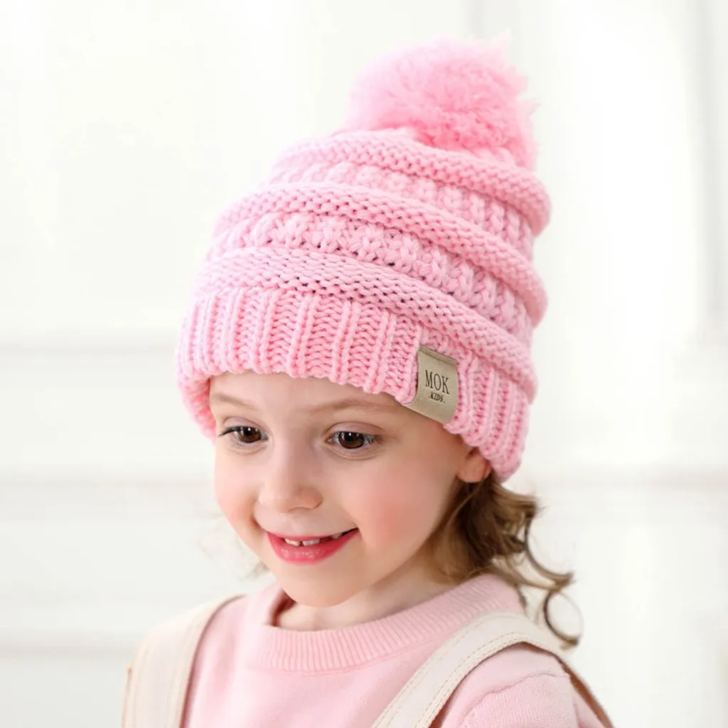 Вязаная шапка для девочек и мальчиков детская теплая зимняя повседневная