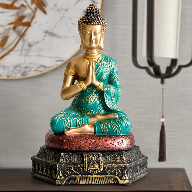 Resin Buddha Statue Sculpture Thailand Garden Desk Ornament Fengshui Hindu Sitting Figurines Home Decor Accessories | Дом и сад