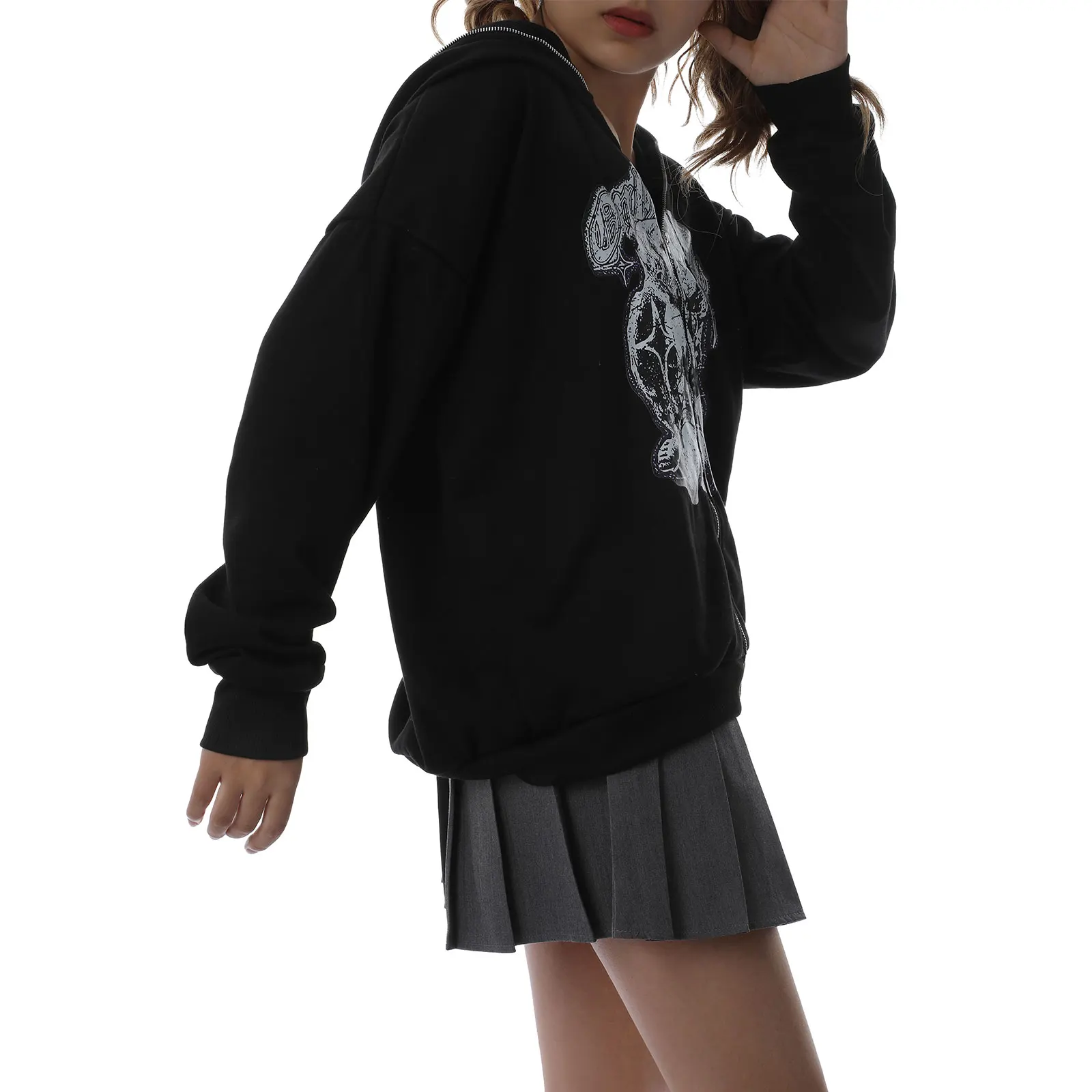 Женская толстовка Стразы с длинным рукавом и молнией оверсайз Y2K эстетика 90-х