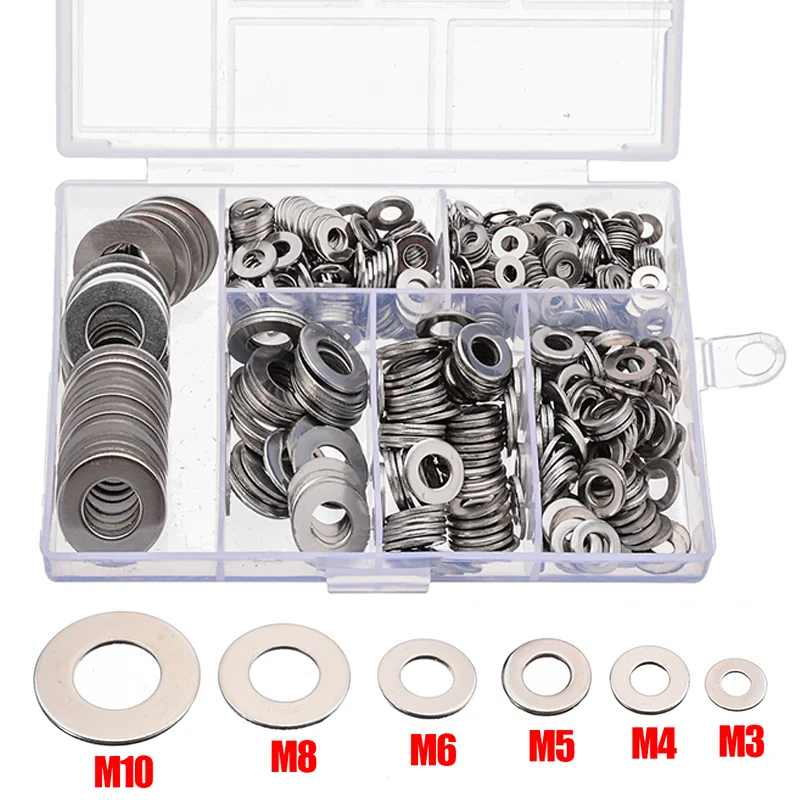 

660Pcs/Set Stainless Steel M3 M4 M5 M6 M8 M10 Flat Washers Plain Gasket Spacers Assortment Screw Fastener Hardware Accessories