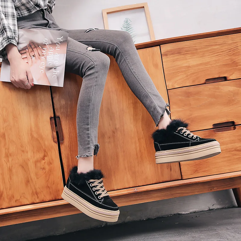 

Woman Chunky Sneakers Lace Up Women Walking Velvet Platform Ladies Flats Vulcanized Shoes Comfort Winter Women's Footwear N10-05