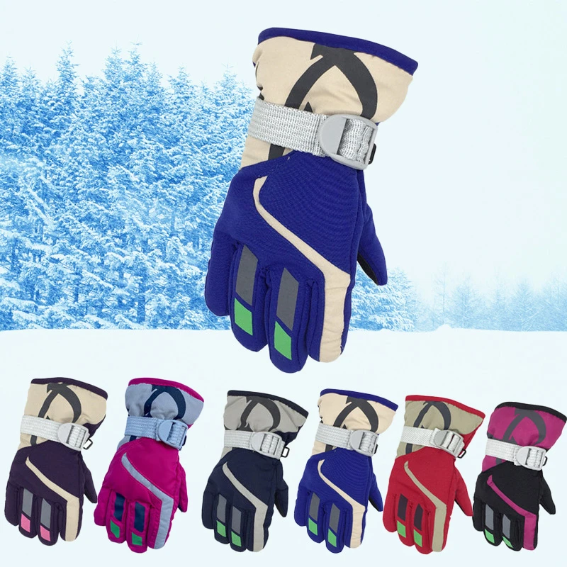 Детские Водонепроницаемые перчатки зимние теплые лыжные с принтом для сноуборда