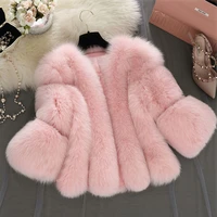 34 sleeve short faux fox fur coats plus size xs 4xl women winter elegant thick warm outerwear fake fur jacket chaquetas mujer