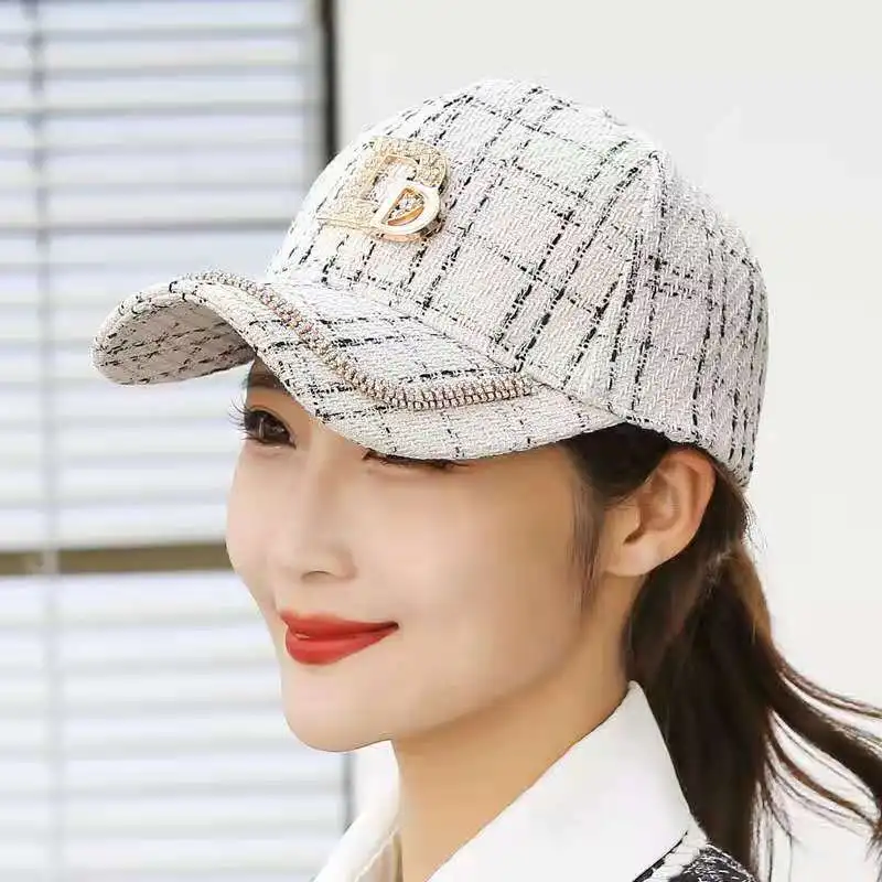 

2021 New Autumn and winter Letter D M Baseball Caps Rhinestone Hat Cotton Hip Hop Cap Hats for Women Snap Back Women's Cap