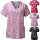 Женская скраб-топ с V-образным вырезом, с цветочным принтом собаки, скраб-топ для тонкой медсестры, женская блузка с коротким рукавом, туника для здоровья