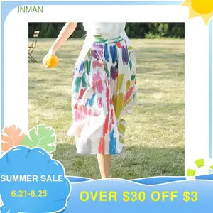 INMAN летняя плиссированная юбка трапециевидной формы с высокой талией и цветным принтом в стиле ретро