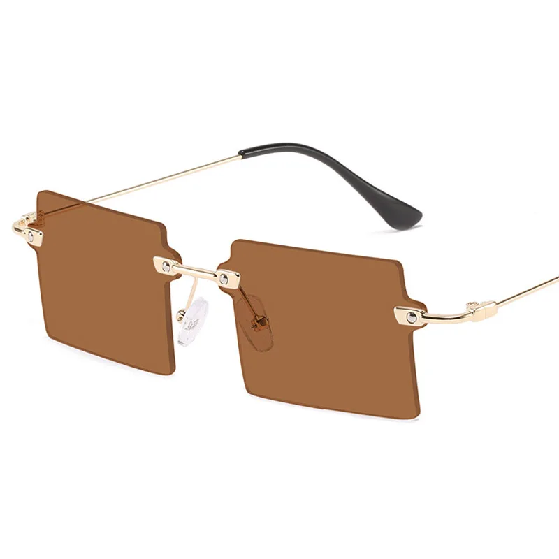 Модные маленькие квадратные солнцезащитные очки без оправы для женщин 2021 новые