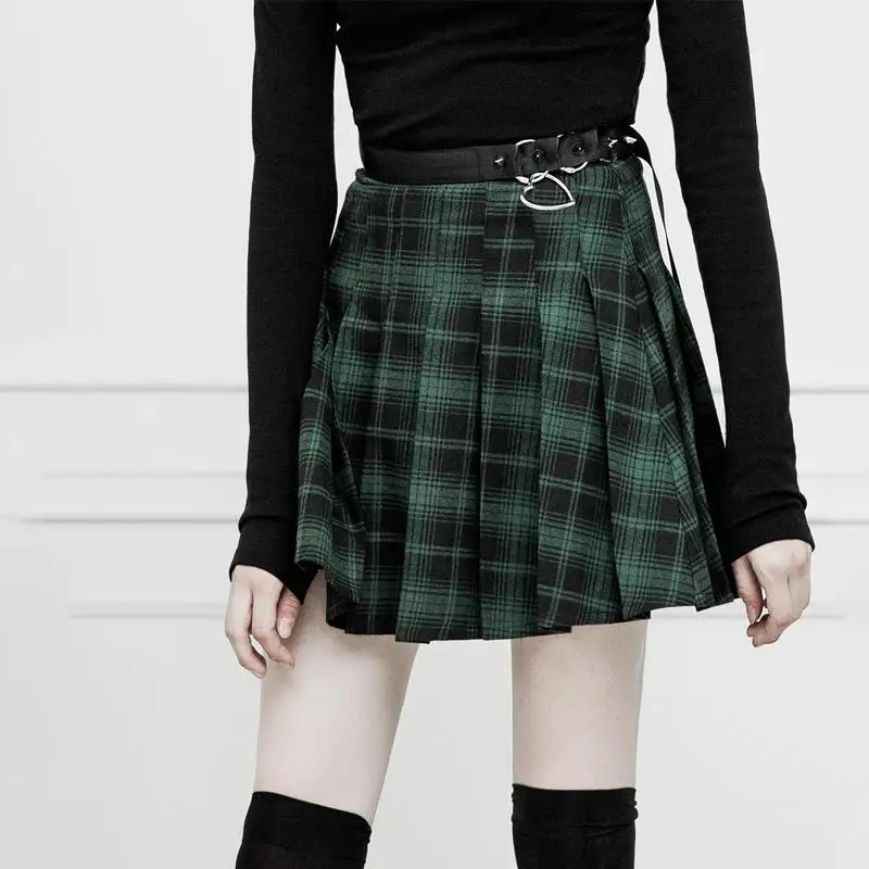 Панк рейв женские Готический зеленый плед плиссированные мини юбки PQ 411 Азии