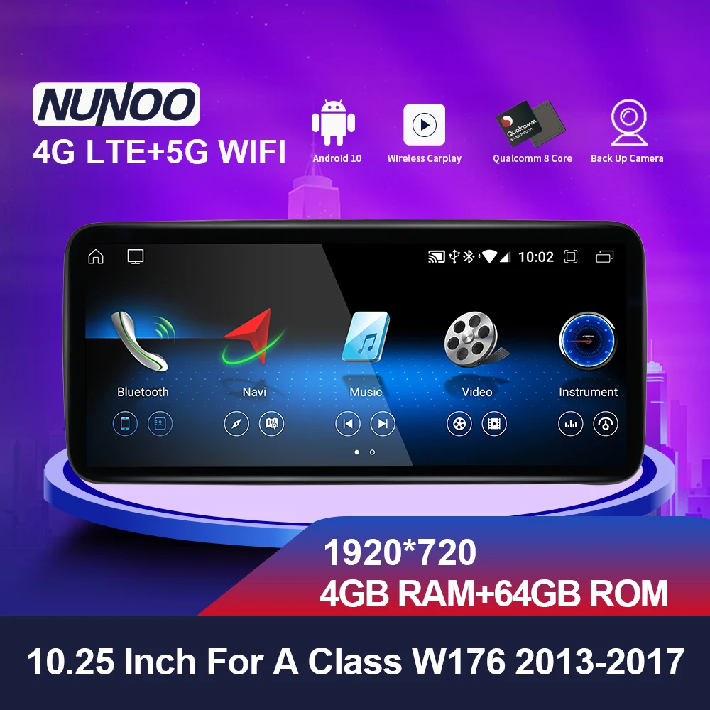 Беспроводной автомобильный мультимедийный плеер Nunoo Qualcomm 8 ядер для Mercedes Benz W176