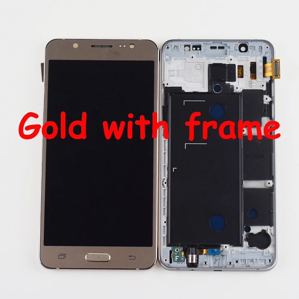 ЖК-дисплей для samsung Galaxy J5 J510 SM J510F J510FN J510M J510Y/DS+ кодирующий преобразователь сенсорного экрана в сборе - Цвет: gold with frame