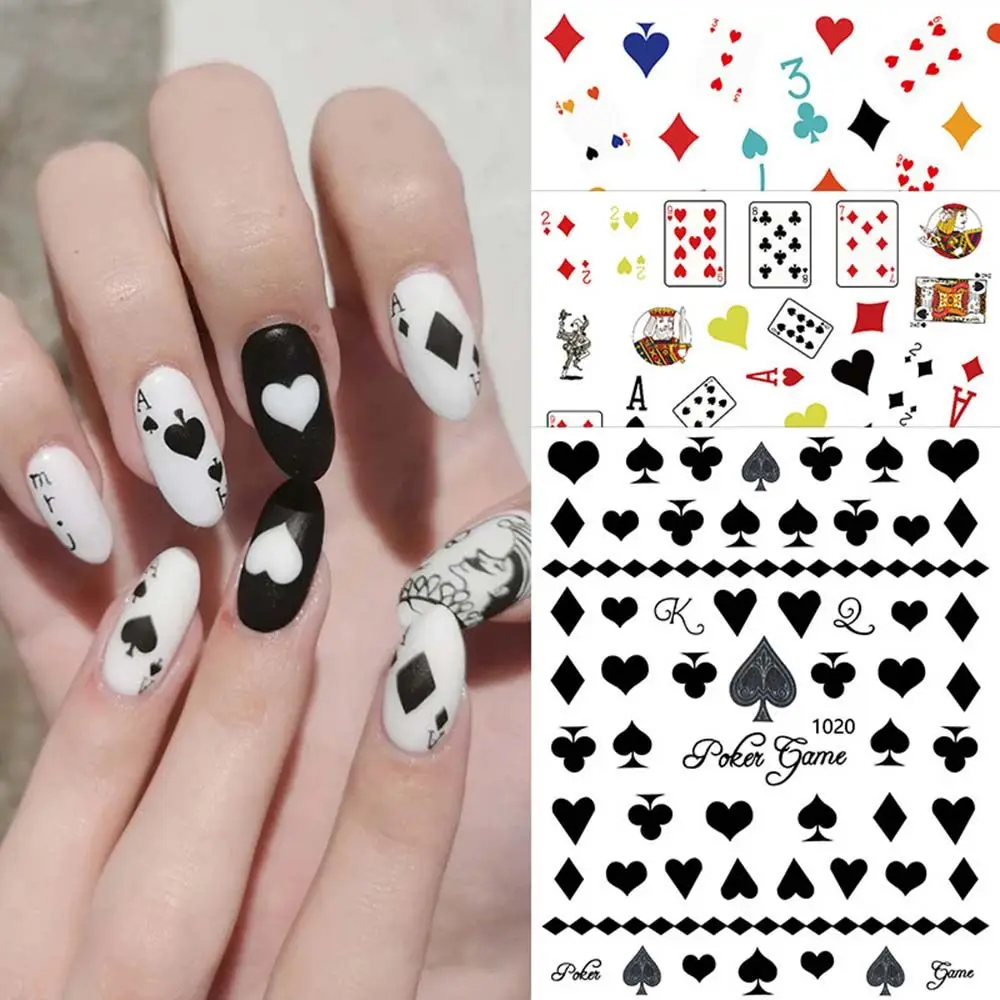 

3D Poker Design Nail Art Stickers Playing Cards Nail Adhesive Decorations Spades Red Hearts Nail Decals Cute Nail Designs